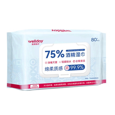 维德（WELLDAY）75%酒精湿巾消毒湿巾大包酒精棉片加大加厚食用级酒精消毒湿纸巾杀菌80抽*60包